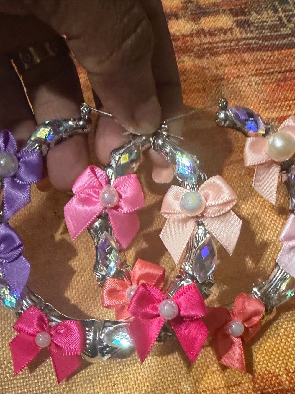 Sparkle Bow Hoop Earrings - Pink & Purple